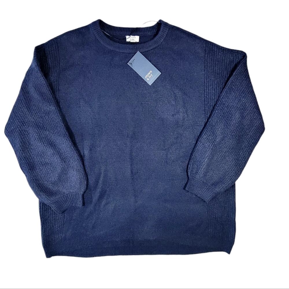Crown & Ivy Navy Blue Balloon Sleeve Sweater sz L - NEW!